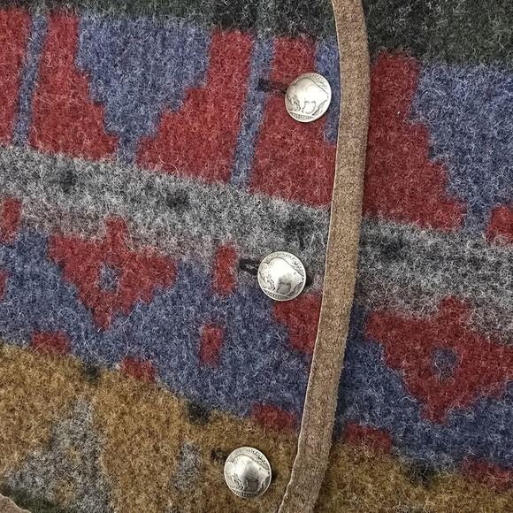 Vintage L.L. Bean Vest Womens M Multi Wool Suede Trim Western Aztec Rustic - Picture 4 of 10